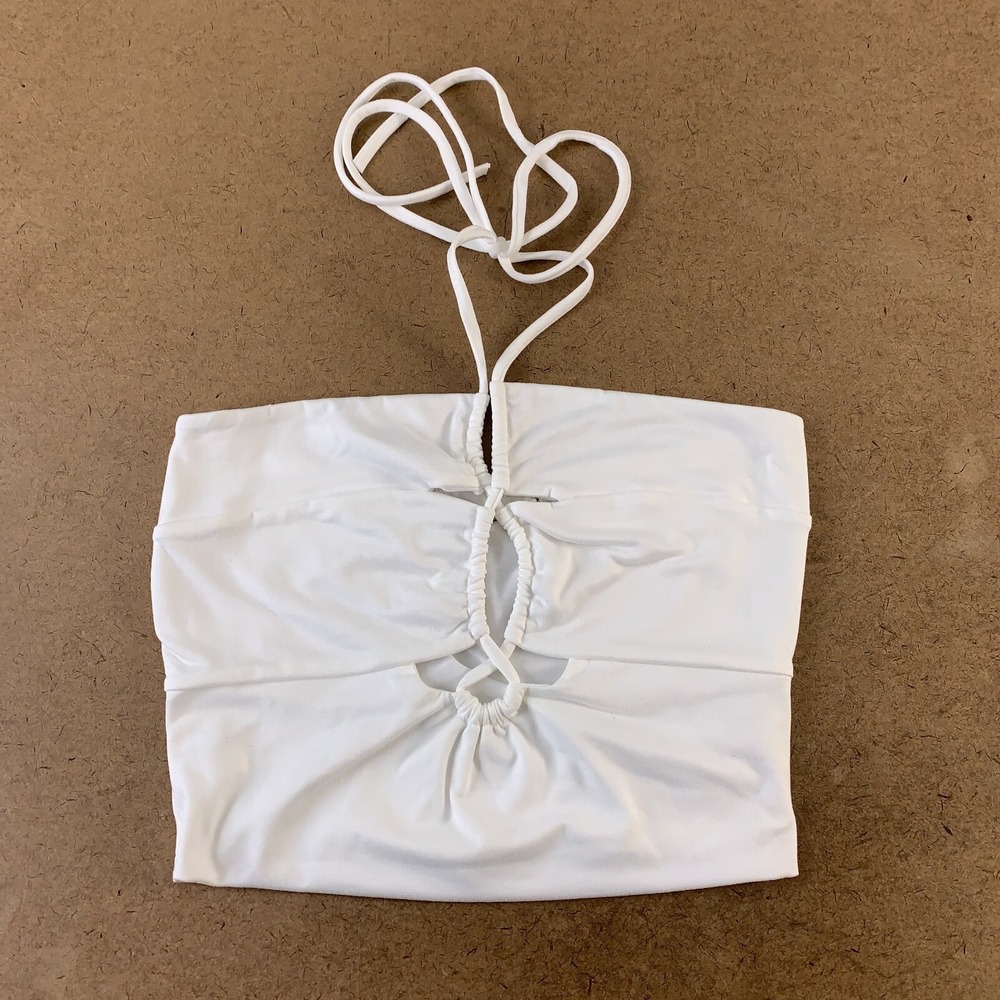 Tresser Women's Size Small White Double Jersey Lace Up Halter Crop Top New